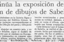 Continúa la exposición del álbum de dibujos de Sabella  [artículo].