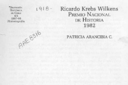Ricardo Krebs Wilckens, Premio Nacional de Historia 1982