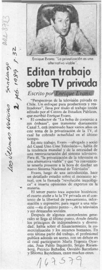 Editan trabajo sobre TV privada  [artículo].