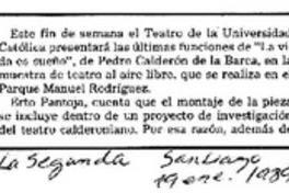 Despiden montaje de "La vida es sueño"  [artículo].
