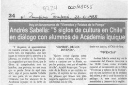 Andrés Sabella, "5 siglos de cultura en Chile" en diálogo con alumnos de Academia Iquique  [artículo].