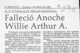 Falleció anoche Willie Arthur A. Falleció anoche Willie Arthur A.