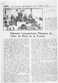 Solemne lanzamiento póstumo de libro de René de la Fuente  [artículo].