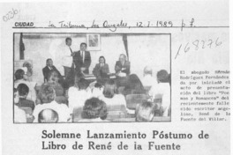Solemne lanzamiento póstumo de libro de René de la Fuente  [artículo].