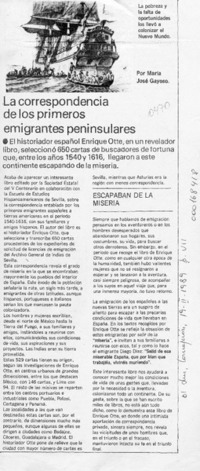 La correspondencia de los primeros emigrantes peninsulares  [artículo] María José Gayoso.