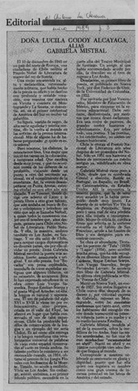 Doña Lucila Godoy Alcayaga, alias Gabriela Mistral