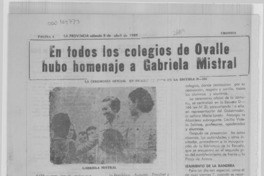 En todos los colegios de Ovalle hubo homenaje a Gabriela Mistral En todos los colegios de Ovalle hubo homenaje a Gabriela Mistral