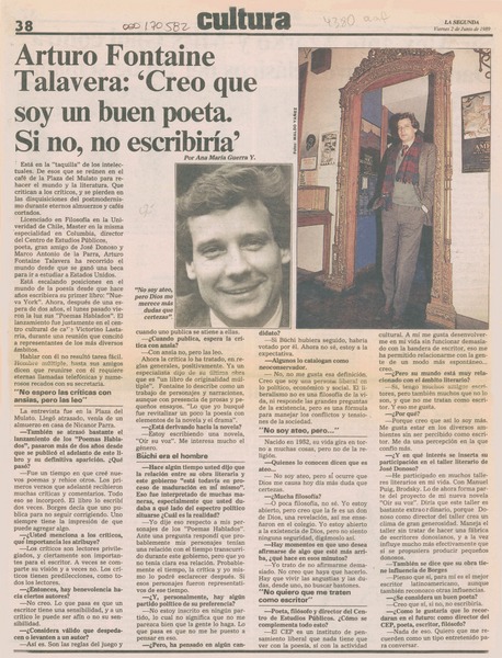 Arturo Fontaine Talavera, "Creo que soy un buen poeta, si no, no escribiría"