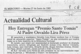 Hoy entregan "Premio Santo Tomás" al padre Osvaldo Lira Pérez