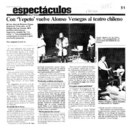 Con "Yepeto" vuelve Alonso Venegas al teatro chileno  [artículo] Amparo Lavín A.