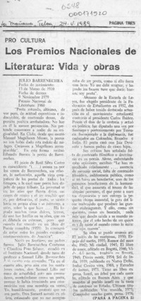 Los Premios Nacionales de Literatura, vida y obras  [artículo].