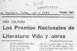 Los Premios Nacionales de Literatura, vida y obras  [artículo].