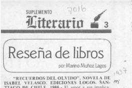 Reseña de libros  [artículo] Marino Muñoz Lagos.