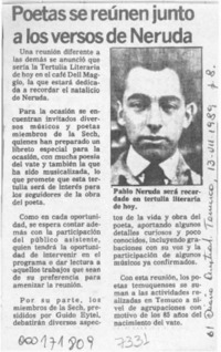 Poetas se reúnen junto a los versos de Neruda  [artículo].