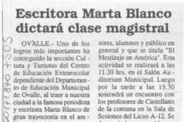 Escritora Marta Blanco dictará clase magistral  [artículo].