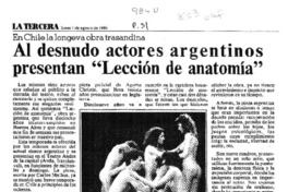 Al desnudo actores argentinos presentan "Lección de anatomía"  [artículo].
