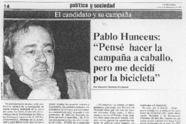 Pablo Huneeus, "Pensé hacer la campaña a caballo, pero me decidí por la bicicleta" Pablo Huneeus, "Pensé hacer la campaña a caballo, pero me decidí por la bicicleta"