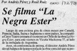 Se filma "La negra Ester"  [artículo].