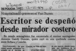 Escritor se despeñó desde mirador costero  [artículo].