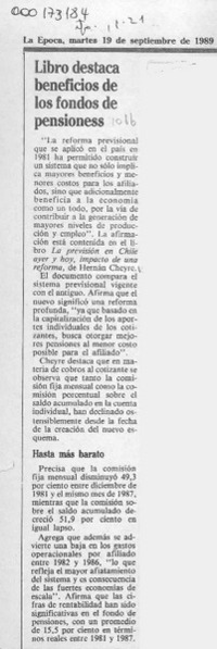 Libro destaca beneficios de los fondos de pensiones  [artículo].