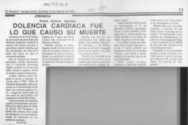 Dolencia cardiaca fue lo que causó su muerte  [artículo].