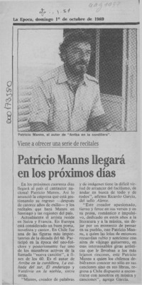 Patricio Manns llegará en los próximos días  [artículo].