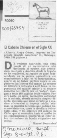 El caballo chileno en el siglo XX  [artículo] Manuel Somarriva.