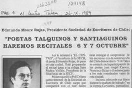 "Poetas talquinos y santiaguinos haremos recitales 6 y 7 de octubre" "Poetas talquinos y santiaguinos haremos recitales 6 y 7 de octubre"
