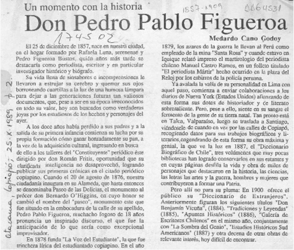 Don Pedro Pablo Figueroa  [artículo] Medardo Cano Godoy.