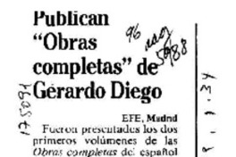 Publican "Obras completas" de Gerardo Diego  [artículo].