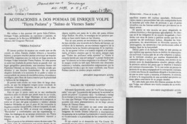 Acotaciones a dos poemas de Enrique Volpe  [artículo] Eduardo Baquedano Acuña.