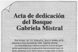 Acta de dedicación del Bosque Gabriela Mistral Acta de dedicación del Bosque Gabriela Mistral