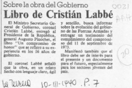 Libro de Cristián Labbé  [artículo].