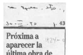 Próxima a aparecer la última obra de José Donoso  [artículo].