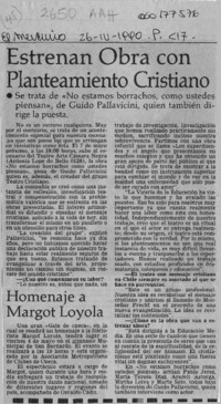 Estrenan obra con planteamiento cristiano  [artículo].