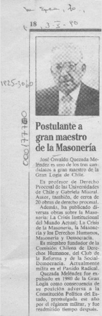 Postulante a gran maestro de la Masonería  [artículo].