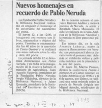 Nuevos homenajes en recuerdo de Pablo Neruda  [artículo].