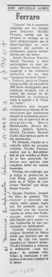 Ferraro  [artículo] José Astudillo Gómez.