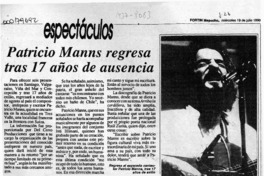 Patricio Manns regresa tras 17 años de ausencia  [artículo].