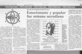 Emocionante y popular fue semana nerudiana  [artículo] Eduardo Díaz.