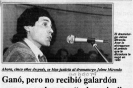Ganó, pero no recibió galardón porque su obra era "subversiva"  [artículo].