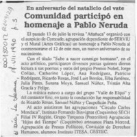 Comunidad participó en homenaje a Pablo Neruda  [artículo].