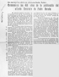 Conmemoran los 40 años de la publicación del "Canto General" de Pablo Neruda  [artículo].