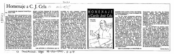 Homenaje a C. J. Cela  [artículo] Carlos Iturra.