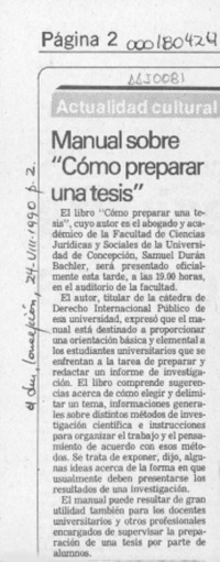 Manual sobre "Cómo preparar una tesis"  [artículo].