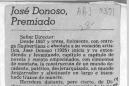 José Donoso premiado  [artículo] César Díaz-Muñoz Cormatches.