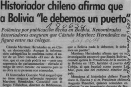 Historiador chileno afirma que a Bolivia "le debemos un puerto"  [artículo].