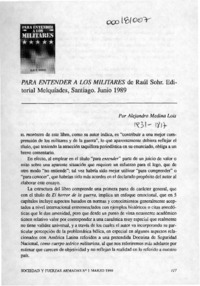 Para entender a los militares  [artículo] Alejandro Medina Lois.