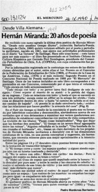 Hernán Miranda, 20 años de poesía Hernán Miranda, 20 años de poesía