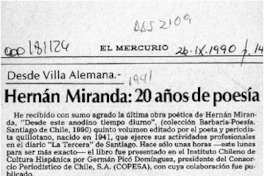 Hernán Miranda, 20 años de poesía Hernán Miranda, 20 años de poesía